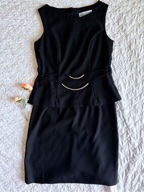 Jessica Howard Black Sleeveless Peplum Sheath Dress Size 6 Belted